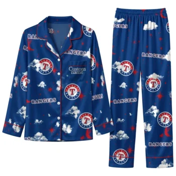 Texas Rangers Long Pajama Set Personalized Cloud Stars Blue Best Selling