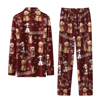 Texas State Bobcats Long Pajama Set Custom Animal Scatter Maroon Fashion Forward