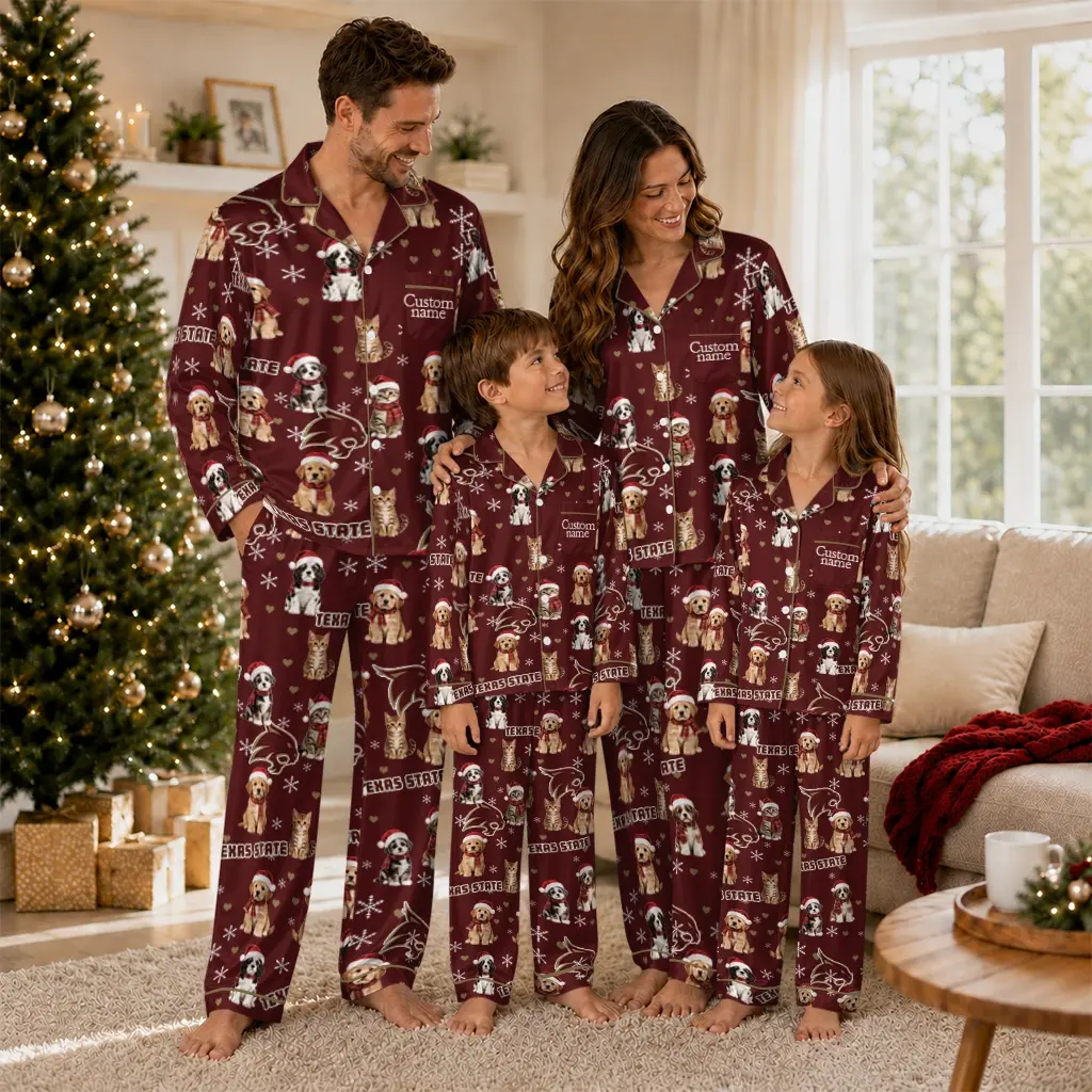 Texas State Bobcats Long Pajama Set Custom Animal Scatter Maroon Latest Model Texas State Bobcats Long Pajama Set Custom Animal Scatter Maroon Latest Model