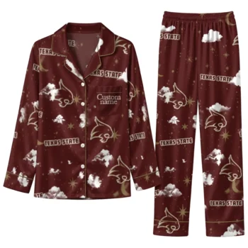 Texas State Bobcats Long Pajama Set Custom Cloud Stars Maroon Best Selling