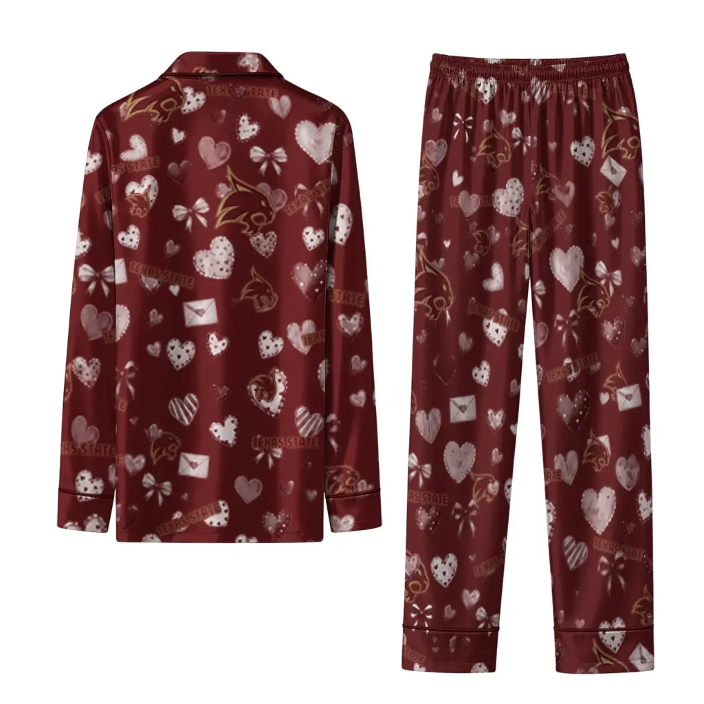 Texas State Bobcats Long Pajama Set Custom Heart Charms Maroon Fashion Forward Texas State Bobcats Long Pajama Set Custom Heart Charms Maroon Fashion Forward