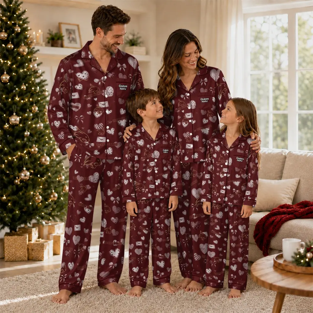 Texas State Bobcats Long Pajama Set Custom Heart Charms Maroon Latest Model Texas State Bobcats Long Pajama Set Custom Heart Charms Maroon Latest Model