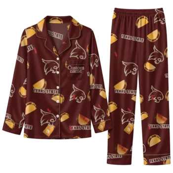 Texas State Bobcats Long Pajama Set Custom Snack Scatter Maroon Best Selling