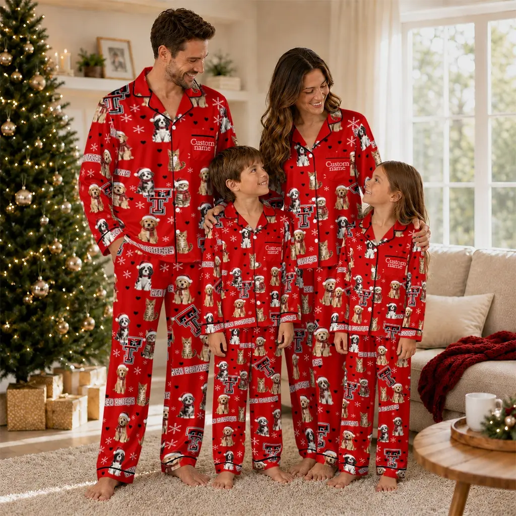 Texas Tech Red Raiders Long Pajama Set Customized Animal Scatter Red Latest Model Texas Tech Red Raiders Long Pajama Set Customized Animal Scatter Red Latest Model