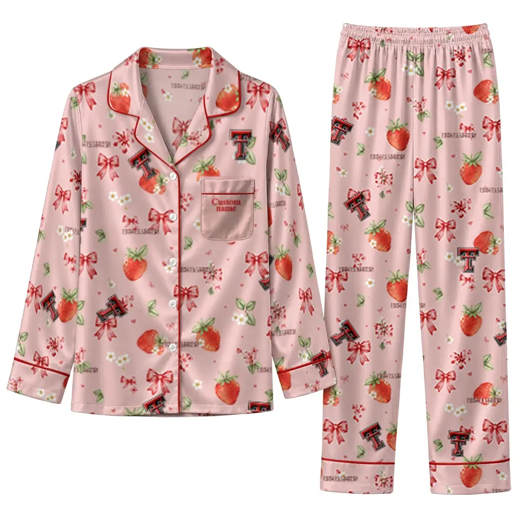 Texas Tech Red Raiders Long Pajama Set Customized Ribbon Florals Red Best Selling Texas Tech Red Raiders Long Pajama Set Customized Ribbon Florals Red Best Selling