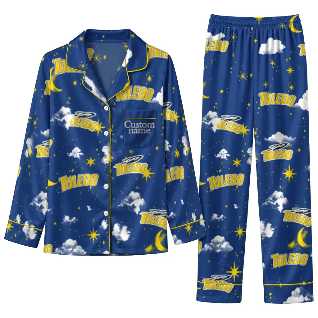 Toledo Rockets Long Pajama Set Custom Cloud Stars Blue Best Selling Toledo Rockets Long Pajama Set Custom Cloud Stars Blue Best Selling