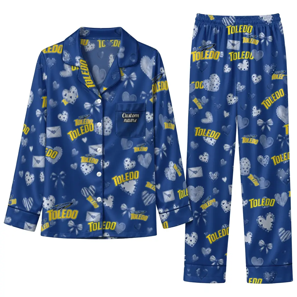 Toledo Rockets Long Pajama Set Custom Heart Charms Blue Best Selling Toledo Rockets Long Pajama Set Custom Heart Charms Blue Best Selling