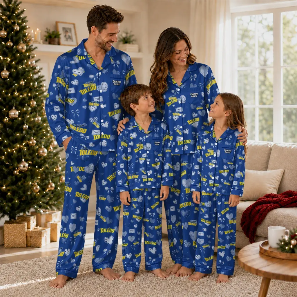 Toledo Rockets Long Pajama Set Custom Heart Charms Blue Latest Model Toledo Rockets Long Pajama Set Custom Heart Charms Blue Latest Model