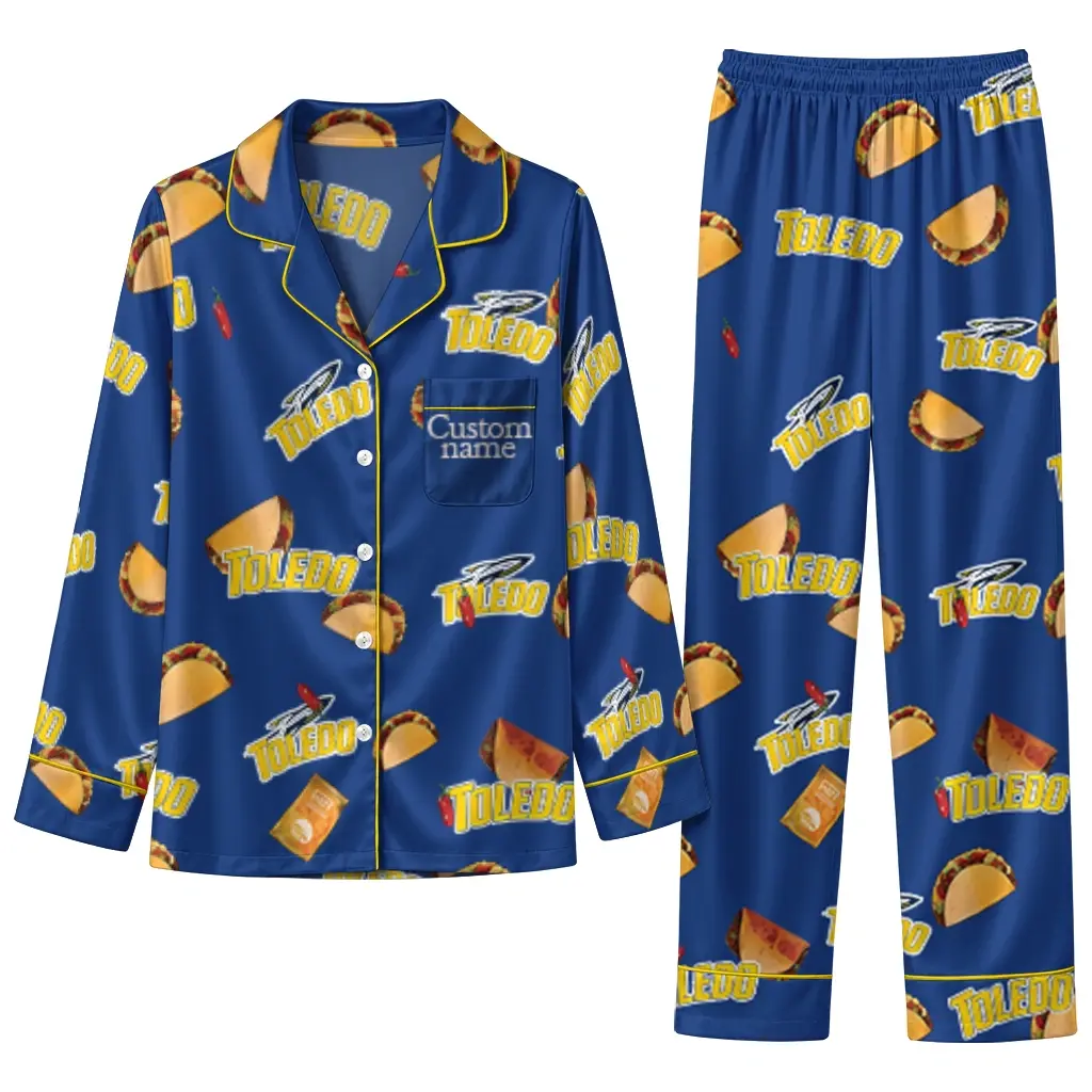 Toledo Rockets Long Pajama Set Custom Snack Scatter Blue Best Selling Toledo Rockets Long Pajama Set Custom Snack Scatter Blue Best Selling