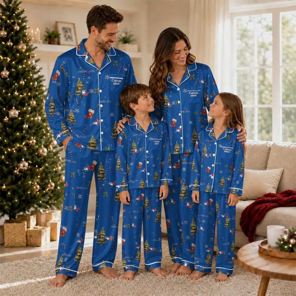 Toronto Blue Jays Long Pajama Set Custom Sprig Scatter Blue Latest Model Toronto Blue Jays Long Pajama Set Custom Sprig Scatter Blue Latest Model