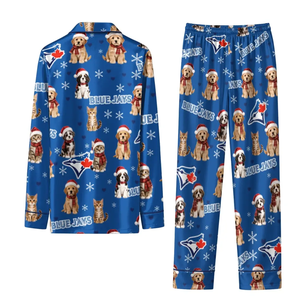 Toronto Blue Jays Long Pajama Set Customized Animal Scatter Blue Fashion Forward Toronto Blue Jays Long Pajama Set Customized Animal Scatter Blue Fashion Forward
