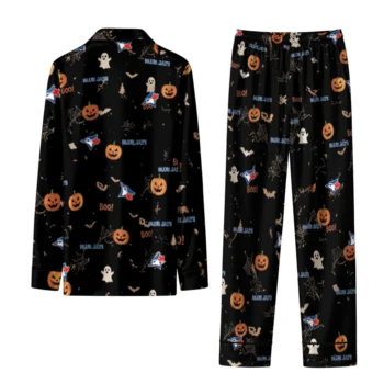 toronto blue jays long pajama set personalized icon confetti black fashion forward.webp