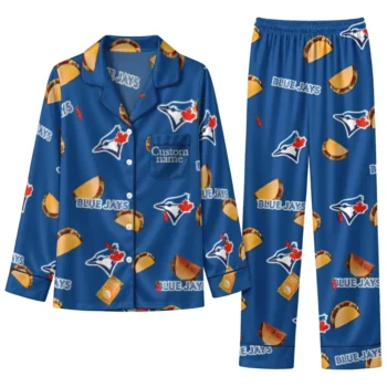 Toronto Blue Jays Long Pajama Set Personalized Snack Scatter Blue Best Selling
