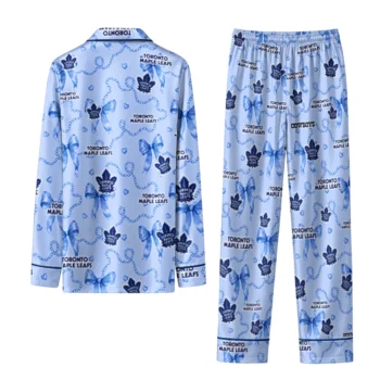 toronto maple leafs long pajama set customized ribbon chains blue fashion forward.webp