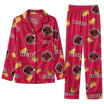 Toronto Raptors Long Pajama Set Custom Snack Scatter Red Best Selling