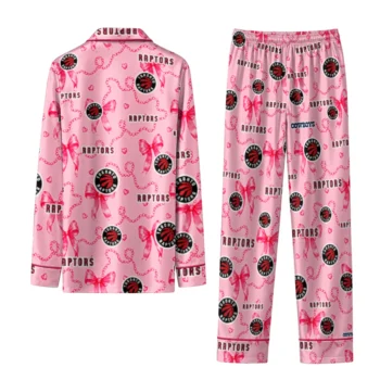 toronto raptors long pajama set customized ribbon chains red fashion forward.webp