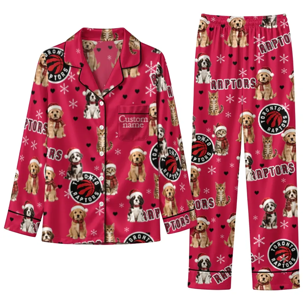 Toronto Raptors Long Pajama Set Personalized Animal Scatter Red Best Selling Toronto Raptors Long Pajama Set Personalized Animal Scatter Red Best Selling