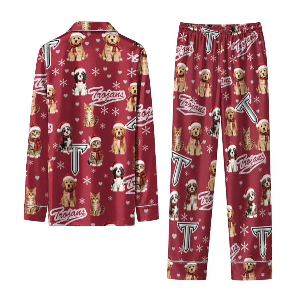 Troy Trojans Long Pajama Set Personalized Animal Scatter Red Fashion Forward Troy Trojans Long Pajama Set Personalized Animal Scatter Red Fashion Forward