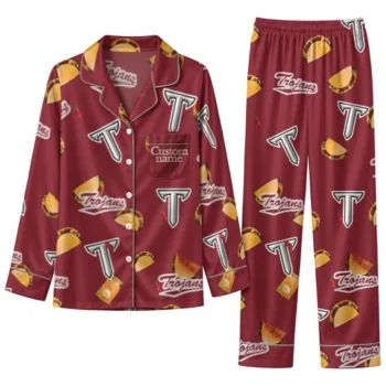 Troy Trojans Long Pajama Set Personalized Snack Scatter Red Best Selling