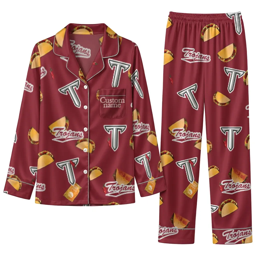 Troy Trojans Long Pajama Set Personalized Snack Scatter Red Best Selling Troy Trojans Long Pajama Set Personalized Snack Scatter Red Best Selling