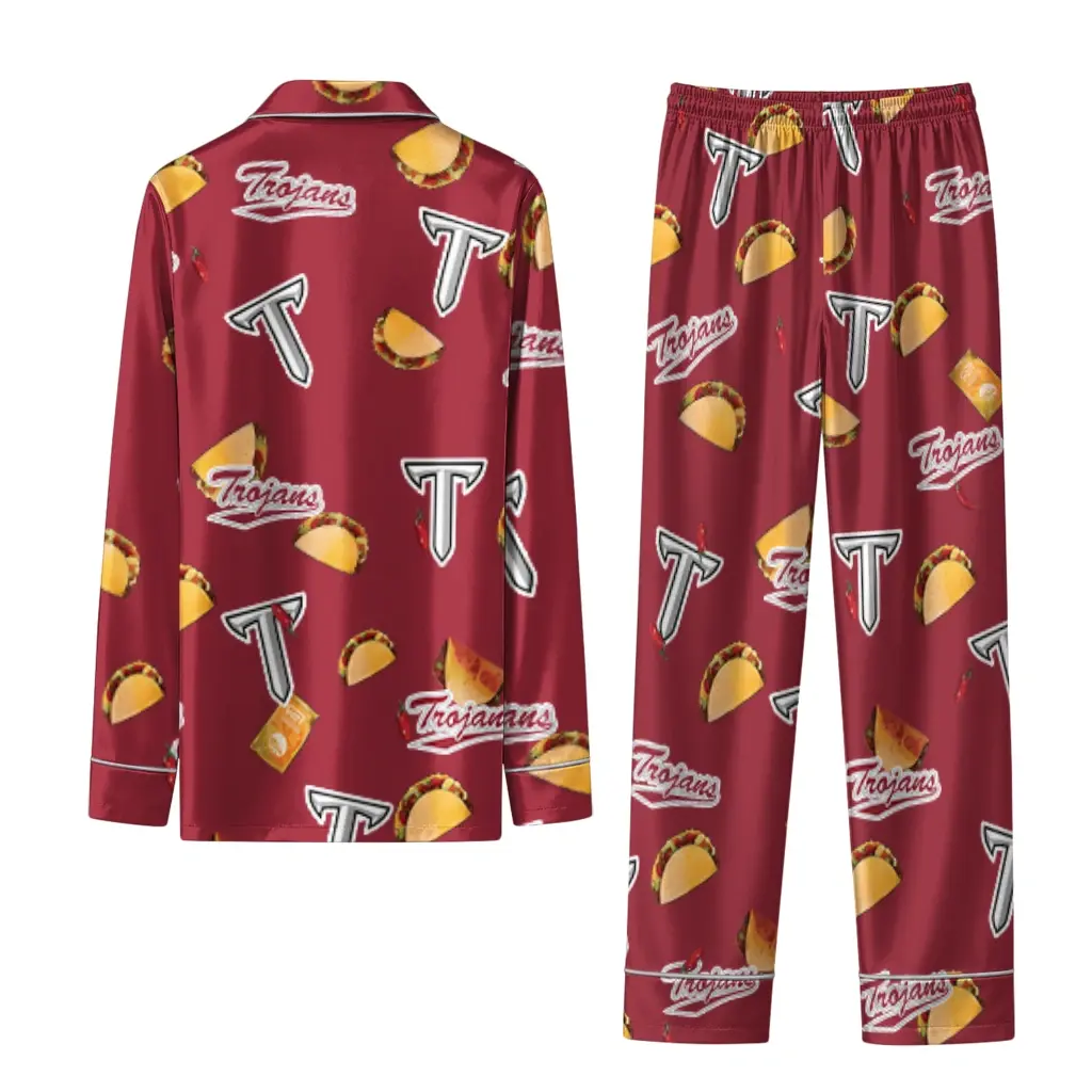 Troy Trojans Long Pajama Set Personalized Snack Scatter Red Fashion Forward Troy Trojans Long Pajama Set Personalized Snack Scatter Red Fashion Forward