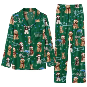 Tulane Green Wave Long Pajama Set Customized Animal Scatter Green Best Selling