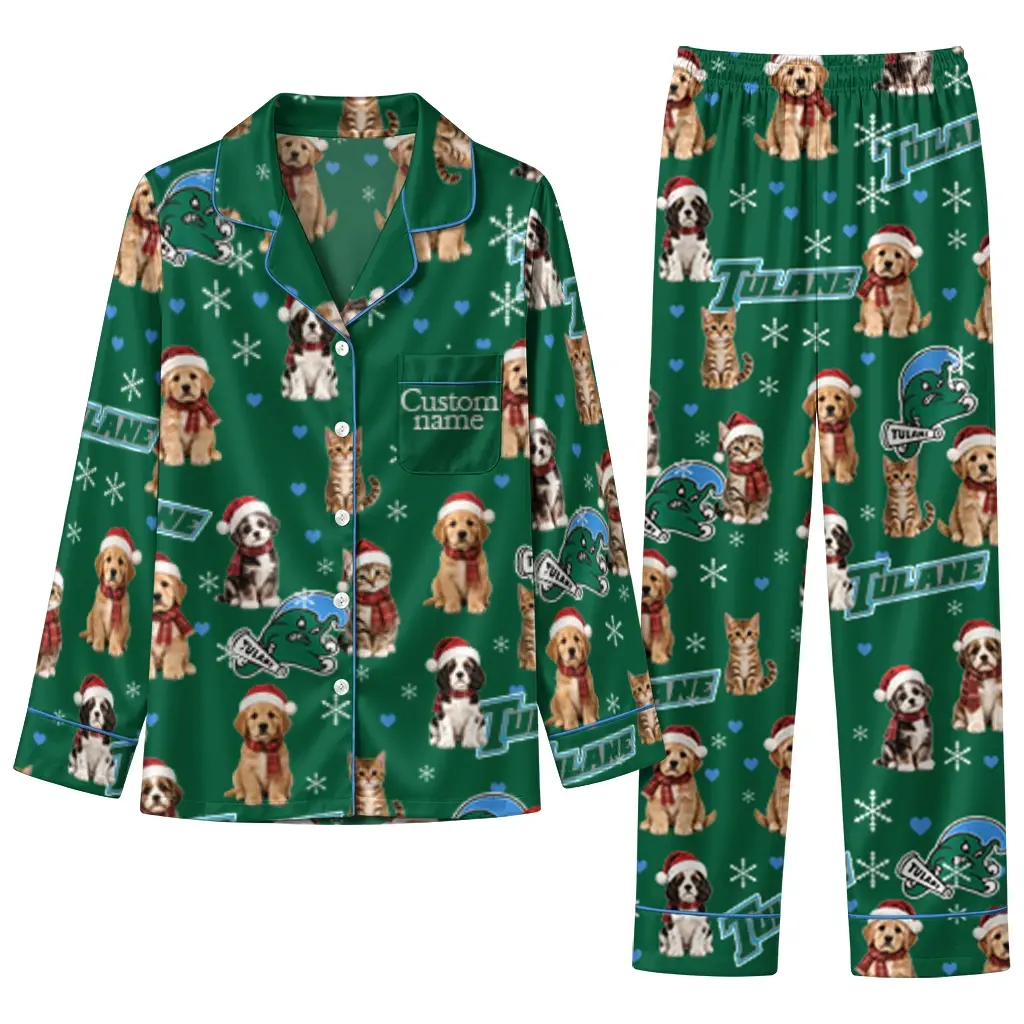 Tulane Green Wave Long Pajama Set Customized Animal Scatter Green Best Selling Tulane Green Wave Long Pajama Set Customized Animal Scatter Green Best Selling