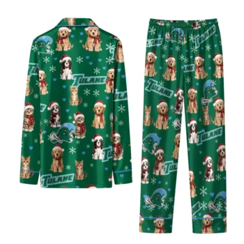 Tulane Green Wave Long Pajama Set Customized Animal Scatter Green Fashion Forward