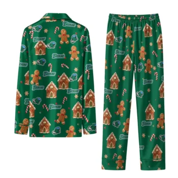 Tulane Green Wave Long Pajama Set Customized Candy Scatter Green Fashion Forward