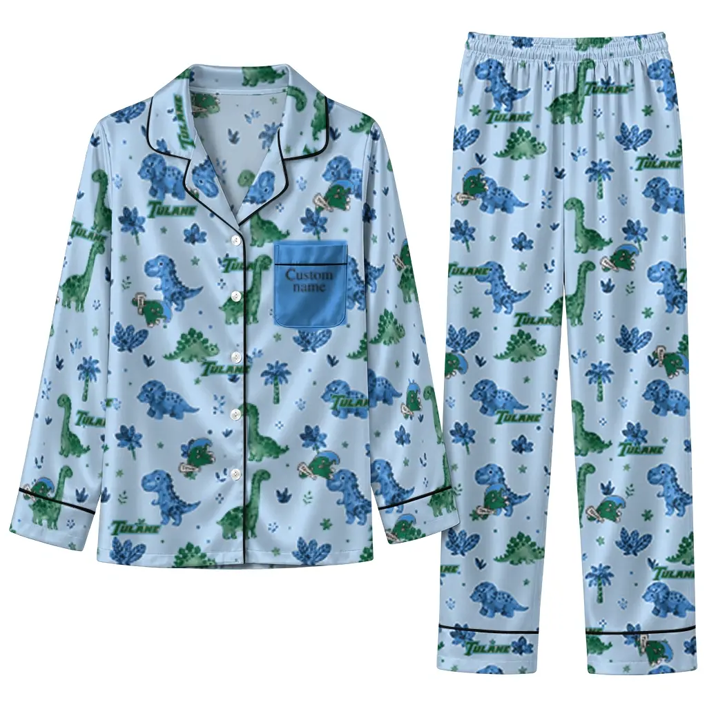 Tulane Green Wave Long Pajama Set Customized Character Scatter Best Selling Tulane Green Wave Long Pajama Set Customized Character Scatter Best Selling