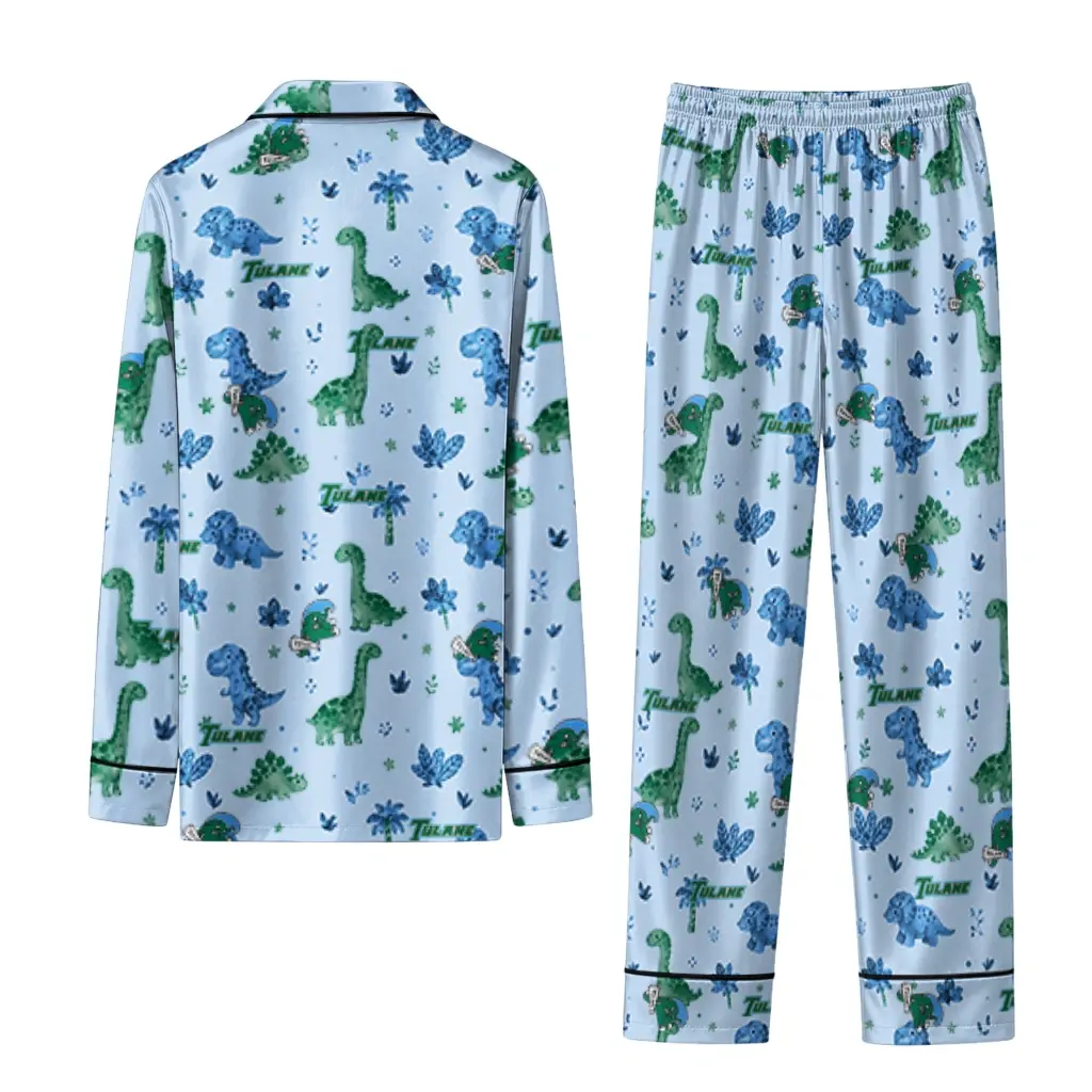 Tulane Green Wave Long Pajama Set Customized Character Scatter Fashion Forward Tulane Green Wave Long Pajama Set Customized Character Scatter Fashion Forward