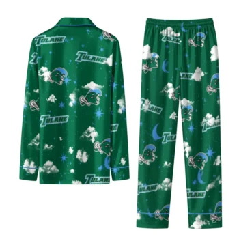 Tulane Green Wave Long Pajama Set Customized Cloud Stars Green Fashion Forward