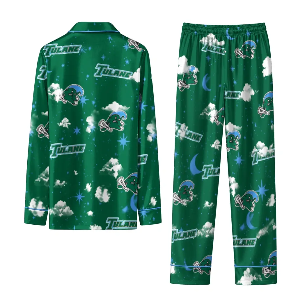 Tulane Green Wave Long Pajama Set Customized Cloud Stars Green Fashion Forward Tulane Green Wave Long Pajama Set Customized Cloud Stars Green Fashion Forward