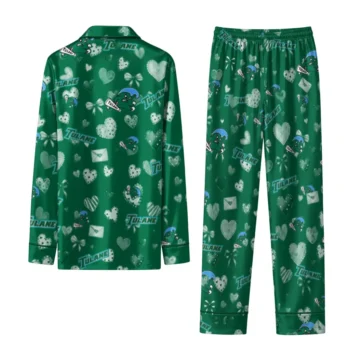 Tulane Green Wave Long Pajama Set Customized Heart Charms Green Fashion Forward