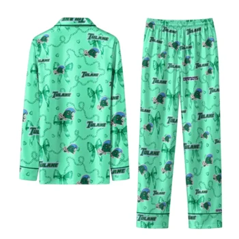 Tulane Green Wave Long Pajama Set Customized Ribbon Chains Green Fashion Forward