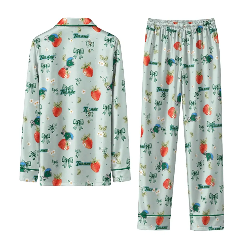 Tulane Green Wave Long Pajama Set Customized Ribbon Florals Green Fashion Forward Tulane Green Wave Long Pajama Set Customized Ribbon Florals Green Fashion Forward