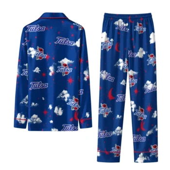 Tulsa Golden Hurricane Long Pajama Set Custom Cloud Stars Blue Fashion Forward