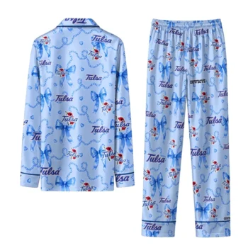 Tulsa Golden Hurricane Long Pajama Set Custom Ribbon Chains Blue Fashion Forward