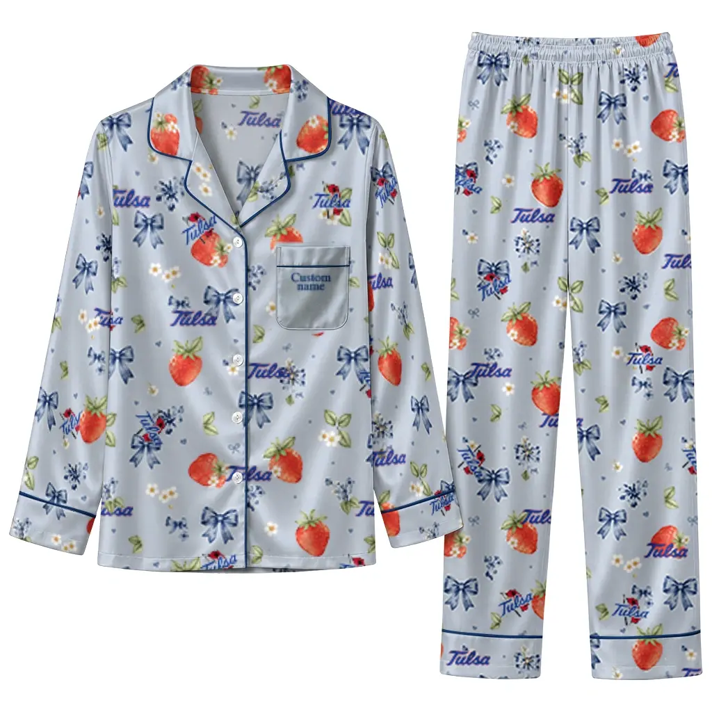 Tulsa Golden Hurricane Long Pajama Set Custom Ribbon Florals Blue Best Selling Tulsa Golden Hurricane Long Pajama Set Custom Ribbon Florals Blue Best Selling