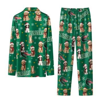 Uab Blazers Long Pajama Set Personalized Animal Scatter Green Fashion Forward