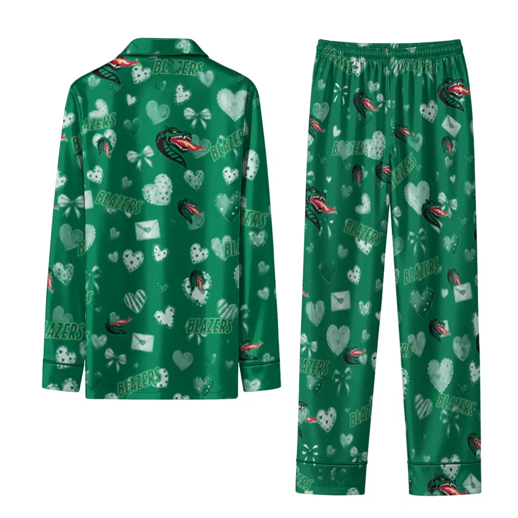 Uab Blazers Long Pajama Set Personalized Heart Charms Green Fashion Forward Uab Blazers Long Pajama Set Personalized Heart Charms Green Fashion Forward
