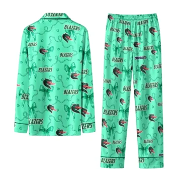 Uab Blazers Long Pajama Set Personalized Ribbon Chains Green Fashion Forward
