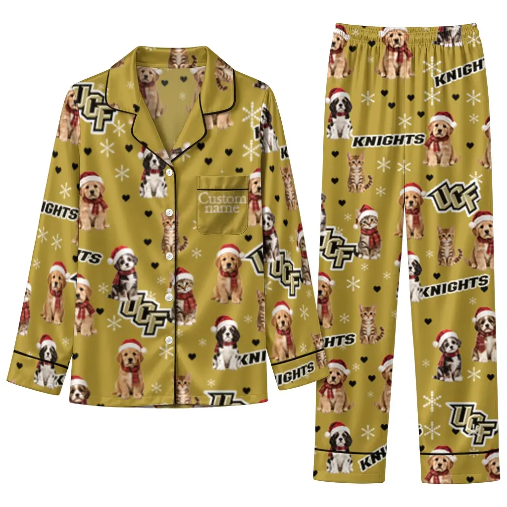 Ucf Knights Long Pajama Set Custom Animal Scatter Gold Best Selling Ucf Knights Long Pajama Set Custom Animal Scatter Gold Best Selling