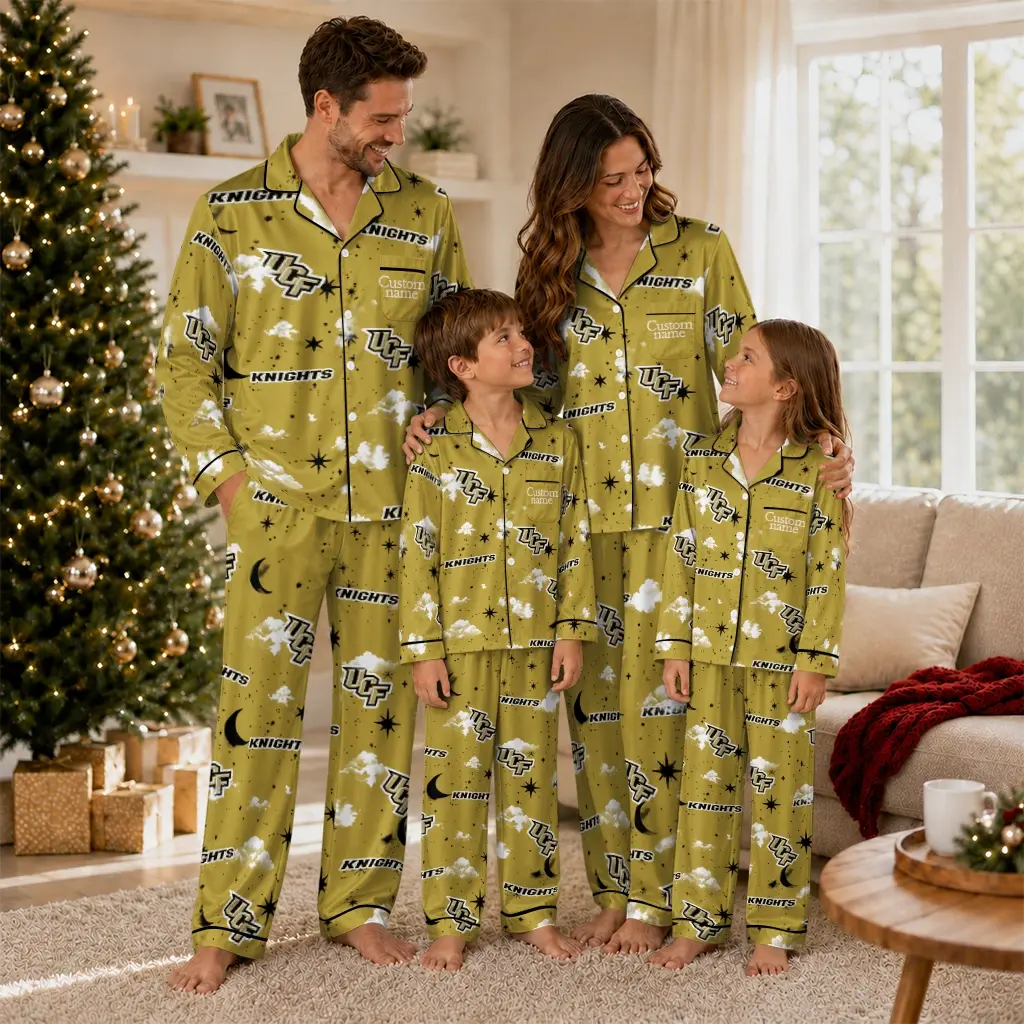 Ucf Knights Long Pajama Set Custom Cloud Stars Gold Latest Model Ucf Knights Long Pajama Set Custom Cloud Stars Gold Latest Model