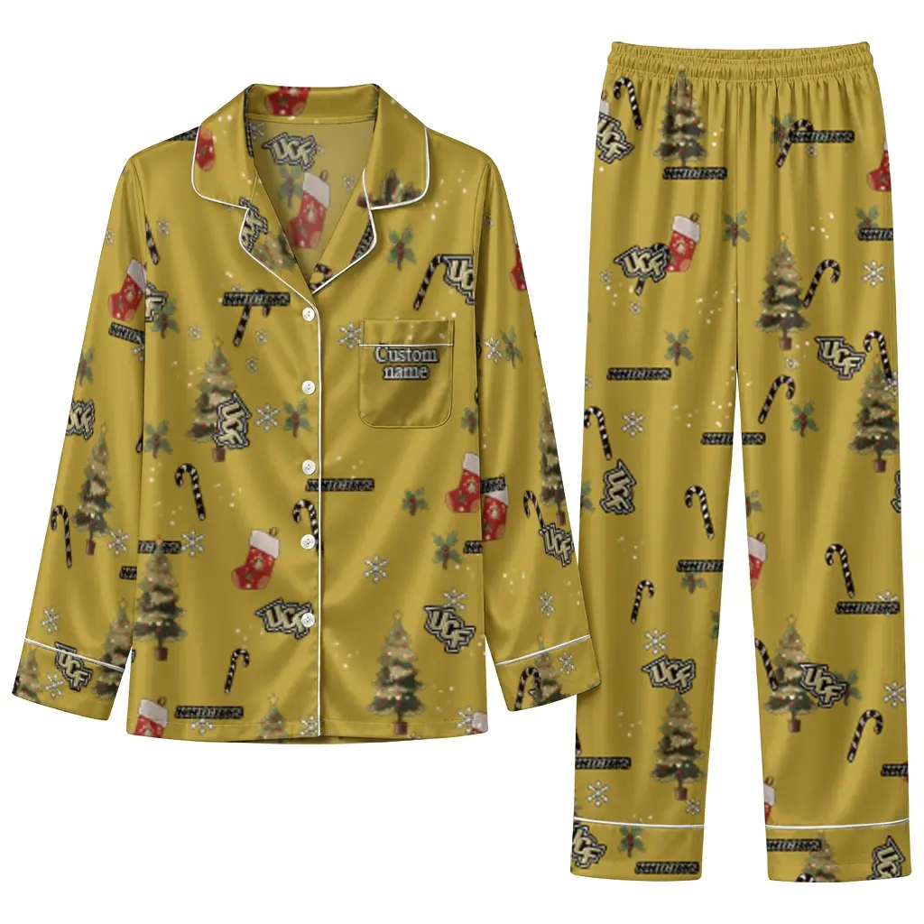 Ucf Knights Long Pajama Set Custom Sprig Scatter Gold Best Selling Ucf Knights Long Pajama Set Custom Sprig Scatter Gold Best Selling