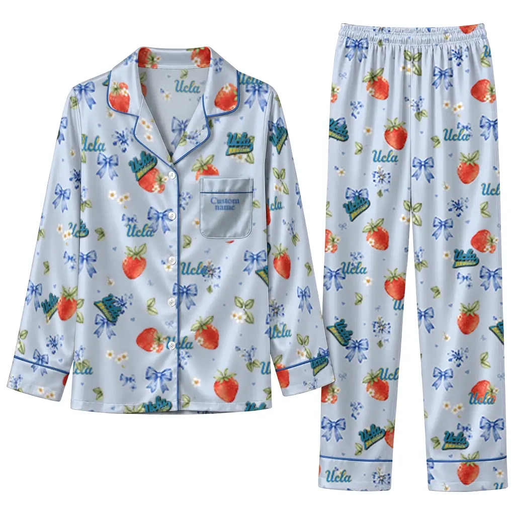 Ucla Bruins Long Pajama Set Customized Ribbon Florals Blue Best Selling Ucla Bruins Long Pajama Set Customized Ribbon Florals Blue Best Selling