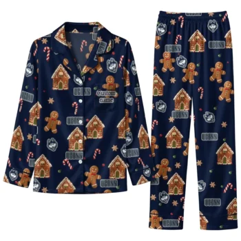 Uconn Huskies Long Pajama Set Custom Candy Scatter Blue Best Selling