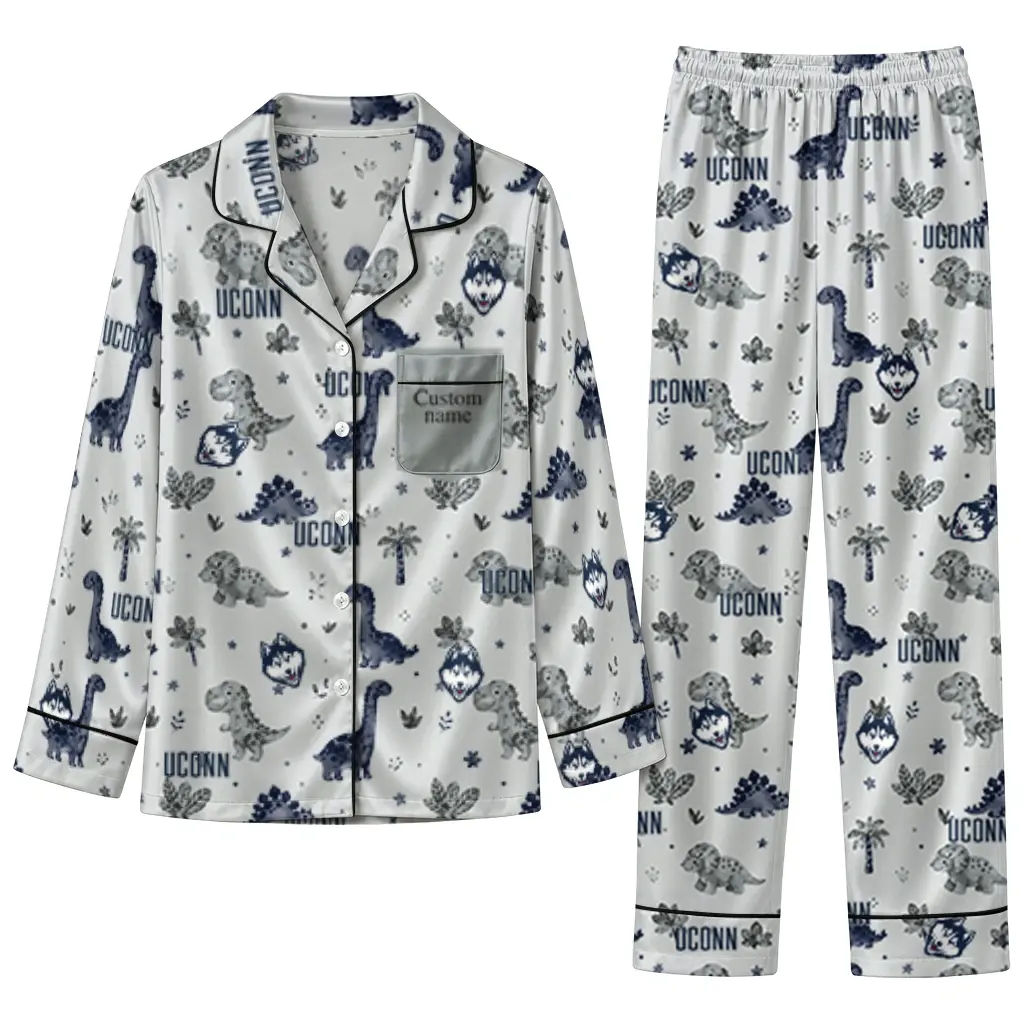 Uconn Huskies Long Pajama Set Custom Character Scatter Best Selling Uconn Huskies Long Pajama Set Custom Character Scatter Best Selling