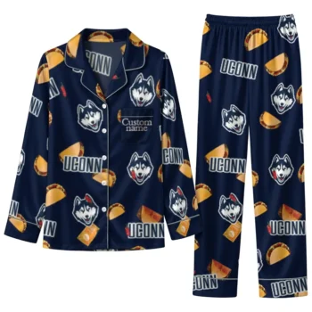 Uconn Huskies Long Pajama Set Custom Snack Scatter Blue Best Selling
