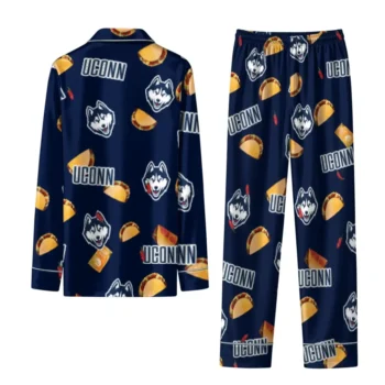 Uconn Huskies Long Pajama Set Custom Snack Scatter Blue Fashion Forward